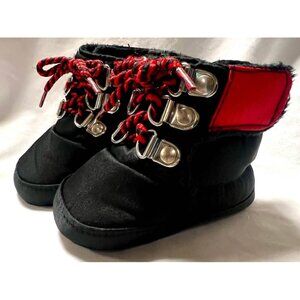 Baby Winter Booties Black Red Faux Fur Lined Hiking Style 6–9 Months Velcro Clos
